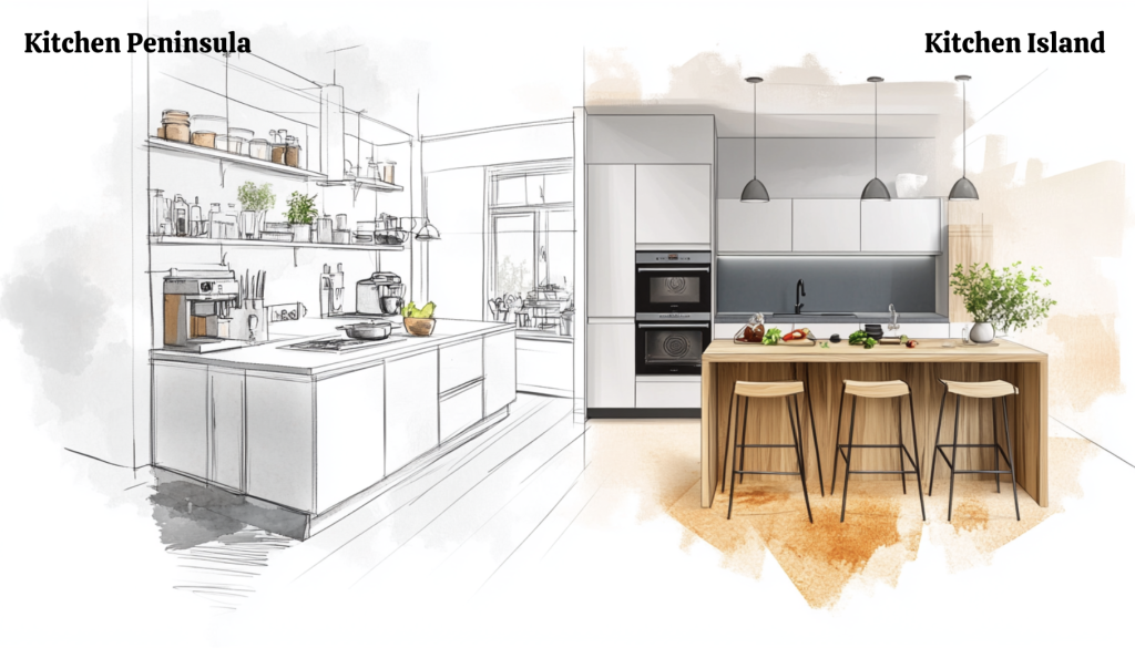 kitchen peninsula vs island